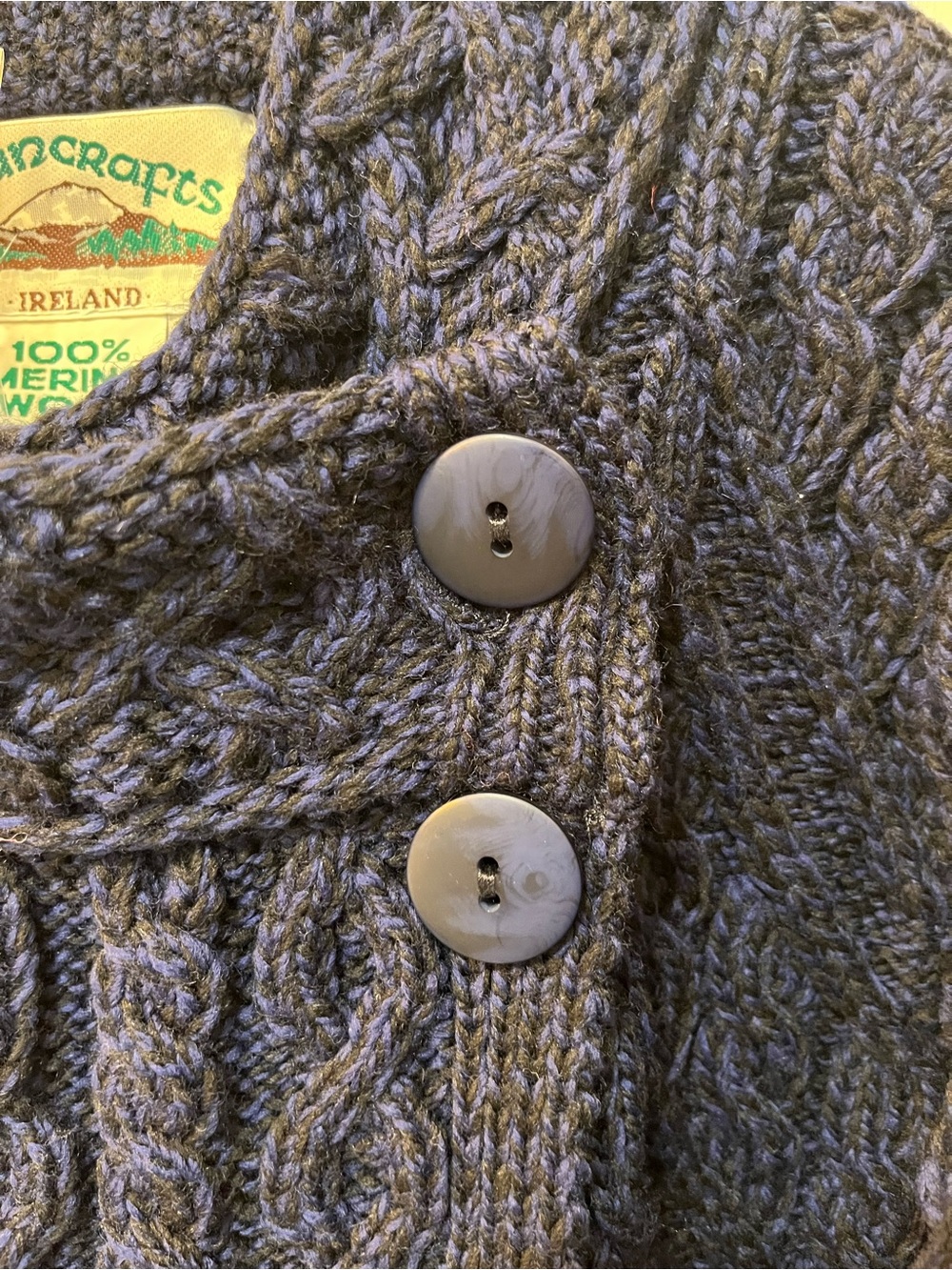 Aran Crafts Navy 💯 Merino Wool. Ireland. Sweater Coat / Cardigan. Size XL. NWT - Picture 4 of 9